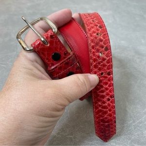 Vintage Tony Lama Red Leather and Snakeskin Belt w/Silver-tone Buckle